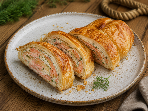 Räucherlachs im Blätterteig mit Frischkäse