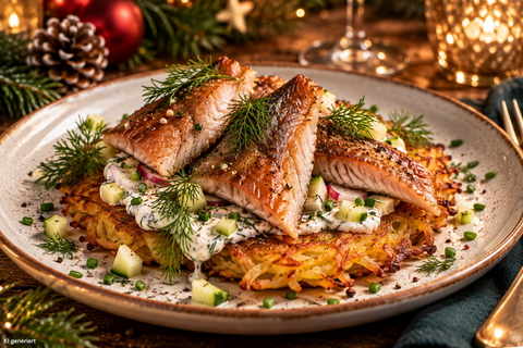 Festlicher Räucheraal auf Kartoffelrösti