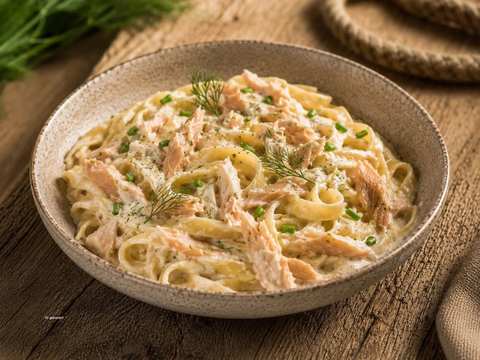 Pasta mit geräucherter Forelle und sahniger Soße